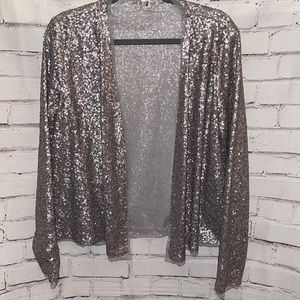 EUC TOKYO DARLING SEQUINED OPEN FRONT JACKET SILVER SZ LG.